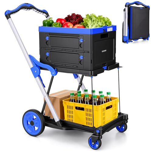 COOCHEER Carrello Spesa Pieghevole 90kg - Carrello Trasporto Multifunzione con Cestino Rimovibile | Manico Regolabile in Altezza | Perfetto per Shopping, Trasporti e Camping