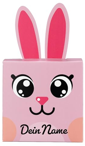 Geschenkbox personalisiert für Ostern – Geschenkkiste mit Namen – Geschenkkarton 10x10x10 cm – originelle Geschenkverpackung – (Hase rosa)