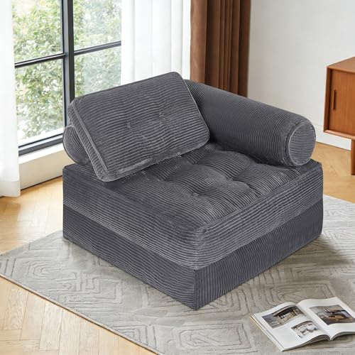 CUPCHID Faltbares Schlafsofa, 4 in-1 Klappsofa einzelner Bodensessel mit Kissen, hochdichter Schaumstoff, weicher Cord, multifunktionaler Schlafplatz für Wohnzimmer, Gästezimmer, Homeoffice