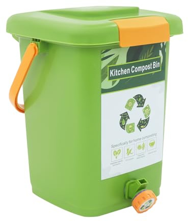 Donened - Kitchen Compost Bin, Green Compost Caddy with Inner Cover Plate & Filter Plate, for Kitchen & Garden Waste, Plastic Composting Bin (Small)
