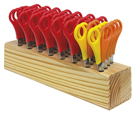 Westcott Kinderschere 32 Stück in Holzblock | Schere mit integrierter 5 cm Skala | Bastelschere 13 cm (5) ideal für Kinderhände | Sicherheit durch abgerundete Spitze | E-2150S