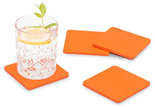 FILU Filzuntersetzer eckig 8er Pack (Farbe wählbar) orange - Untersetzer aus Filz für Tisch und Bar als Glasuntersetzer/Getränkeuntersetzer für Glas und Gläser rechteckig viereckig