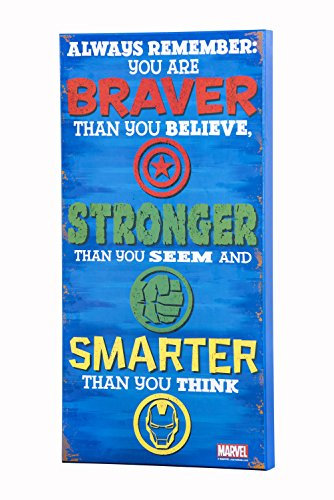 Avengers 'Stronger' MDF Wood Inspirational Wall Art for kids bedroom wall, High Quality Wooden Box Art With Comics Superhero Design, Captain America, Hulk, Iron Man Design from Marvel, Easy to Hang