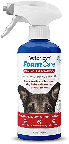 Vetericyn FoamCare Medicated Dog Shampoo - Instant Foaming, Spray-On Hypoallergenic Shampoo, Medicated Formula for Sensitive Skin, Safe for Dogs and Cats. 16 Ounce