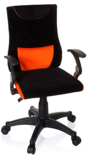 hjh OFFICE 670480 Kinder- und Jugenddrehstuhl KIDDY PRO AL Stoff Schwarz/Orange Kinderbürostuhl Schreibtischstuhl mit Armlehnen