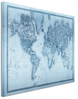 Sinus Art 120x80cm Wandbild – Farbe Blau Petrol - Leinwandbild auf Keilrahmen in Bester Qualität - Weltkarte 1860