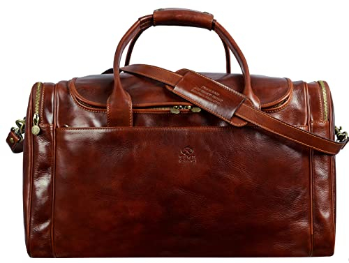 Weekender Herren und Damen - Reisetasche Leder - Made in Italy - Hochwertige Reisetaschen - Edel & Elegant - Time Resistance (Braun)