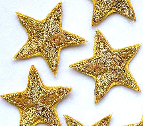 Gold Star Patches > Pack of 3 > Embroidered > Hand Finished > Iron on > Crafts > Decorate or Repair Clothing > Reward Stars > 1 (25mm) from Point to Point