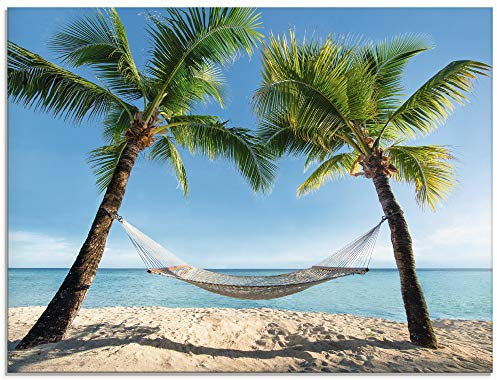 ARTland Wanddeko Glasbilder Wandbild Glas Bild einteilig 60x45 cm Querformat Strand Meer Südsee Karibik Palmen Insel Urlaub Natur Hängematte T4TO