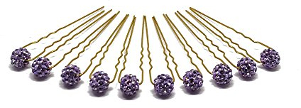 10 x Haarschmuck Strass Kugel - auf goldenen Haarnadeln | PS-HG-Lila