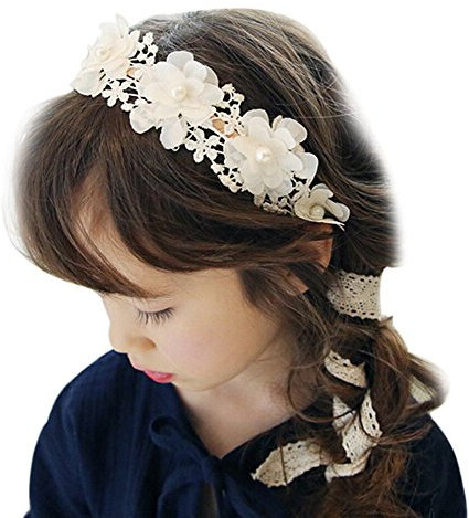FSSTUD Enfant Fille Dentelle Bandeau Cheveux Mariage Couronne de Fleur pour Accessoire Cheveux Blanc