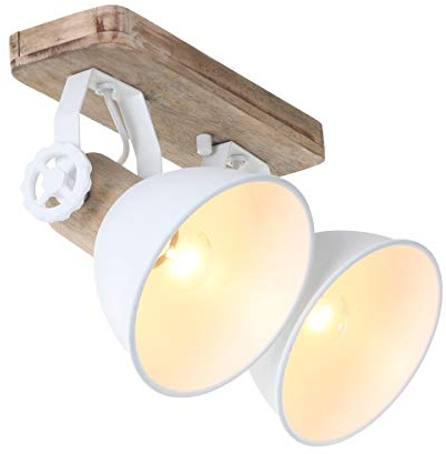 Deckenleuchte 2er Spot Steinhauer 7969W Wandlampe Vintage E27 Rustikal Holz Metall Strahler Braun Weiß