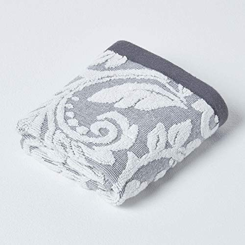 Homescapes Luxury Silver Grey Guest Towel 100% Turkish Cotton Patterned Small Absorbent Extra Thick 600GSM Ringspun Light Grey Towel For Bathroom with Damask Pattern
