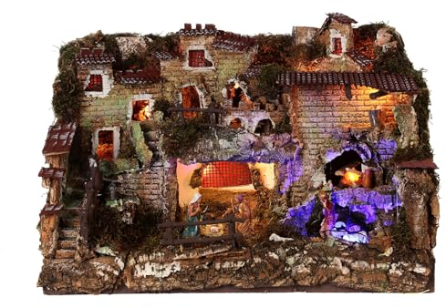 Holyart Dorflandschaft mit Brunnen und Lichter für Krippe, 6 cm