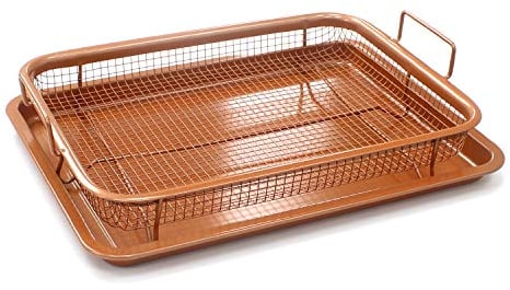 Air Fryer Pan Copper Crisper Oven Grill Chicken Fish Chips Crisp Tray Non Stick