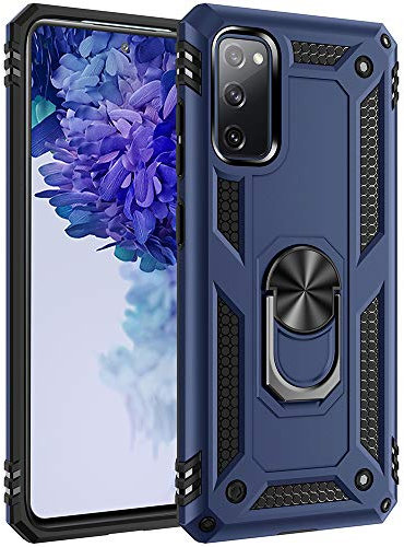 Coque de Protection de Qualité Militaire pour Smartphone Samsung Galaxy S20 FE 5G, Étui Téléphone avec Anneau Rotatif à 360° en Métal et Support avec Béquille, Bleu