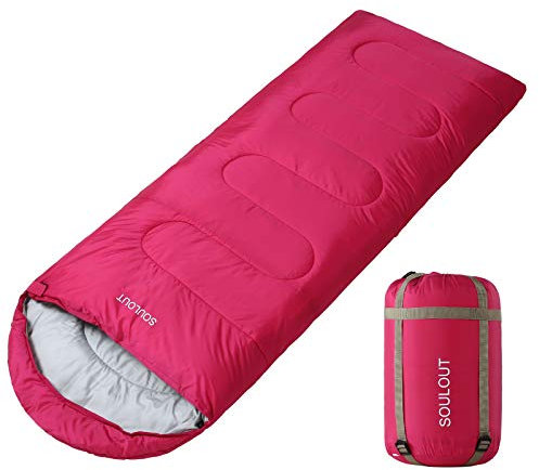 Envelope Sleeping Bag - 4 Seasons Warm Cold Weather Lightweight, Portable, Waterproof Compression Sack Adults & Kids - Indoor & Outdoor Activities: Traveling, Camping, Backpacking, Hiking, Pink