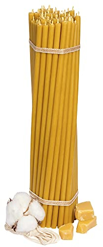 Diveevo Kirchliche Bienenwachskerzen №40-50 Stk. I hochwertige Ritualkerzen L-26,5 cm Ø-7,15 mm I 120 Min Brenndauer in honigelb I 500 g dünne Griechische Kerzen tropf- & rauchfrei