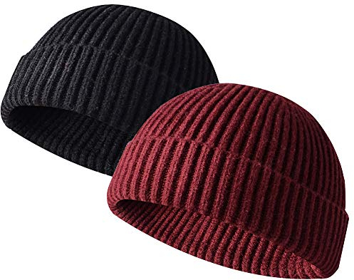 JFAN Unisex Retro Trawler Winter Beanie Hat Baseballkappe Streetstyle Trawler Beanie Watch Hut Rollup Edge Schädeldecke,Vino Nero+Rosso