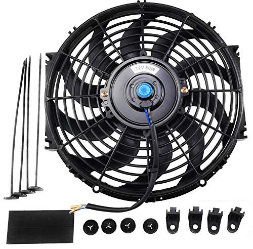 Ucreative Universal Fit High Performance 12V Slim Electric Cooling Radiator Fan with Mounting Kit (12 Inch)
