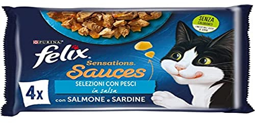 Felix Sensations Nassfutter für Erwachsene Katzen in Sauce mit Lachs und Sardinen, 48 Beutel à 85 g