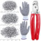 Glarks Lot de 902 pinces à anneaux de porc avec kit de 900 anneaux en acier de 1,27 cm, 1,9 cm, 1,9 cm, avec pinces à anneaux et gants anti-coupures pour tapisserie, clôture, bricolage, artisanat