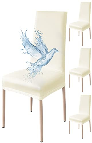 Poligino Stuhlhusse, 4-teilig, wasserdicht, Stuhlbezug, für Esszimmer, dehnbar, universal, leicht zu reinigen (cremefarben, weiß, 4 Stück)
