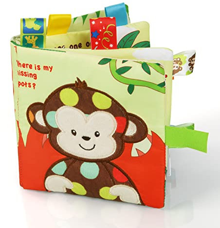 Vicloon Babybücher, Knisterbuch Baby ab 0 Monate Soft-Bilderbuch Stoffbücher Spielbuch für Babys Neugeborenes Kleinkinder Interaktives Bilderbuch Babyspielzeug Geschenke für Babys-Kleiner AFFE