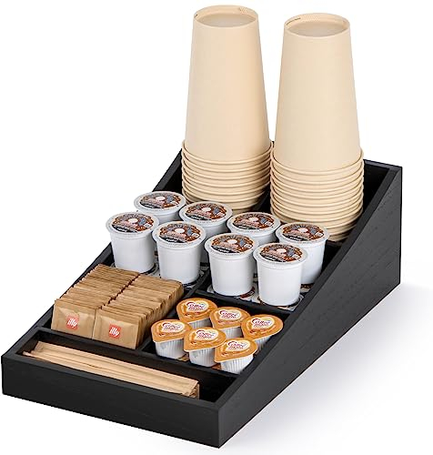 ANBOXIT Coffee Station Organizer for Countertop, Condiment Storage Caddy, Coffee Bar Accessories and Decor for Home, Office (7 Compartment, Long and Narrow)