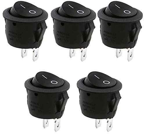 5x Kippschalter Wippschalter 2 polig rund, Rot Schwarz Weiß ON/OFF 6A/250V Kunststoff push Button Switch | schwarz