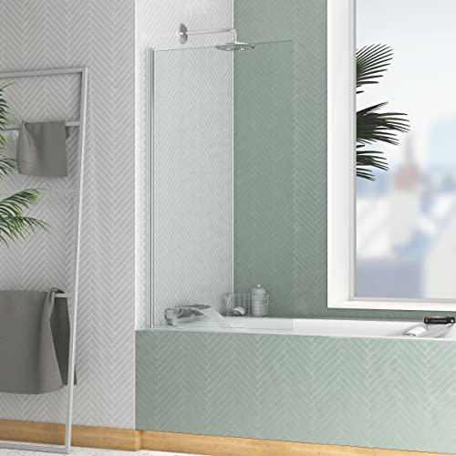 AURLANE Pare-Baignoire Rabattable 70x130cm - Profilé Chromé - Verre Trempé 4mm - Elementary