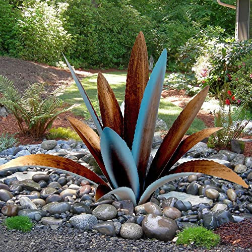 clyqyy DIY Metal Agave Plant Art Yard Tequila Art Sculpture, Tequila Rustic Garden Sculpture Statue Outdoor Decor,Agave Metal Plants for Yard, Garden Lawn Ornaments (12 Leaves -Blue)