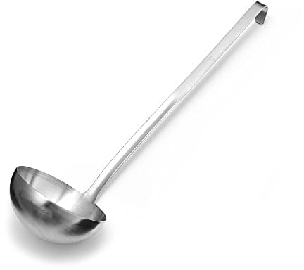 Forgast Mestolo Monoblock in Acciaio Inox, da Cucina con Manico Lungo, Cucchiaio da Salsa, per Brodo, Salsa e Zuppa, Utensile da Cucina, Argento, Diametro 14 cm, Capacità 0.65 litri