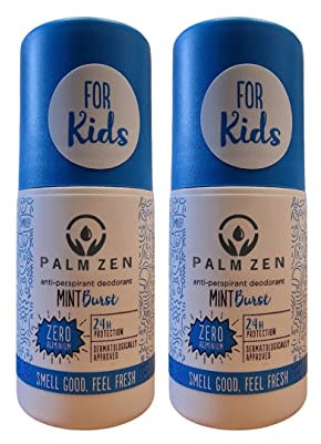 Palmzen Children's Roll on Sensitive Anti-Perspirant Deodorant - Vegan Friendly Aluminium and Alcohol Free Dermatogically tested (Mint Burst)