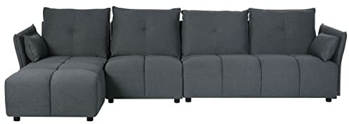 Beliani 4-Sitzer Ecksofa mit Chaiselongue rechts grau L-Form viele Kissen Modern Tomra