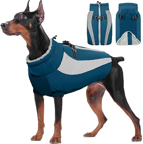 Kuoser Extras Wärme Hundemantel - Winddicht, Reflektierend, Wasserdicht für Große Hunde - Moden Winterjacke Blau XL