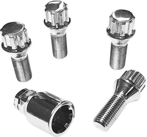 Felgenschloss M14x1,5x28mm Kegelbund 60° kompatibel mit Citroen Fiat Land Rover Maserati Peugeot Renault Toyota 4x silberne Felgenschlösser-Set Felgensicherungen Radsicherungen Radschrauben Radbolzen