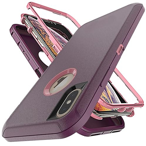YmhxcY for iPhone XS Max Case Shockproof Dropproof Dust-Proof Drop Proof 3-Layer Durable Phone Case Heavy Duty Protection Phone Case Cover for Apple iPhone XS Max 6.5 inch-Wine Red/Rose Pink