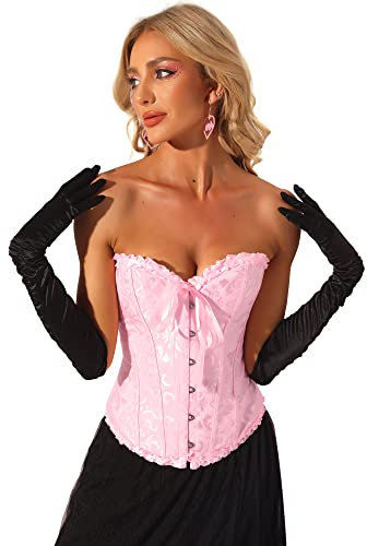 Allegra K Corsé con Cordones para Mujer Corsé Victoriano sin Tirantes Bustier para Fiestas Halloween Carnaval Rosa L
