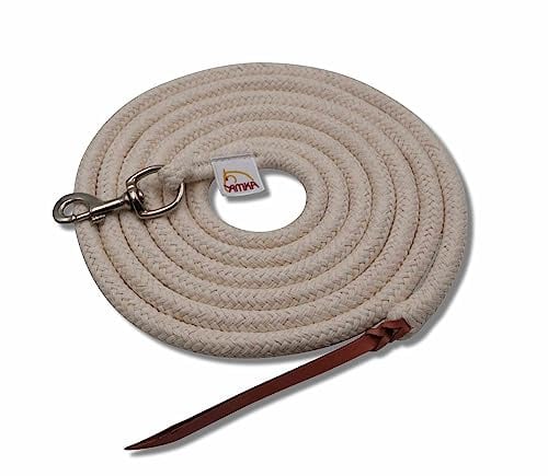 Amesbichler Reitsport AMKA - Corda per pavimento in cotone con scacciatoia in pelle, 4,25 m, con moschettone, corda western