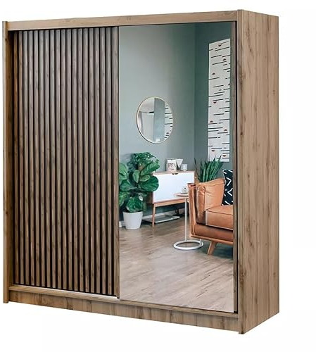 Generisch Schrank London Kleiderschrank mit Tür/Spiegel/Regal/Kleiderstange (mit Spiegel, 203)