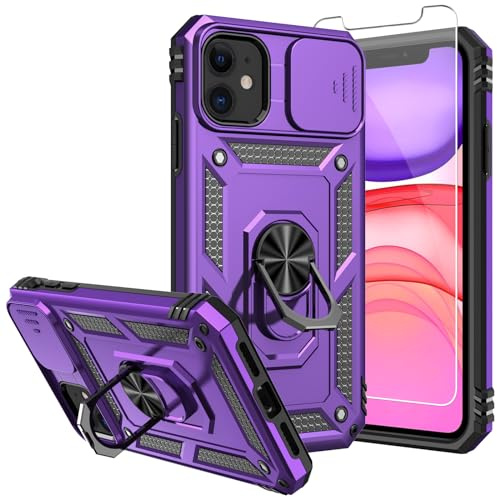 SKTGSLAMY for iPhone 11 Case,with Screen Protectors and Camera Cover,[Military Grade] 16ft.Drop Tested Cover with Magnetic Kickstand Protective Case for iPhone 11 6.1 inch, Purple