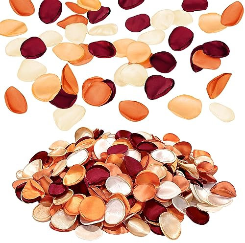 Emivery Lot de 300 pétales de fleurs artificielles, orange brûlé, décoration de mariage en soie, pétales de rose en soie, fleurs d'automne pour mariage, fête prénuptiale, décoration d'allée