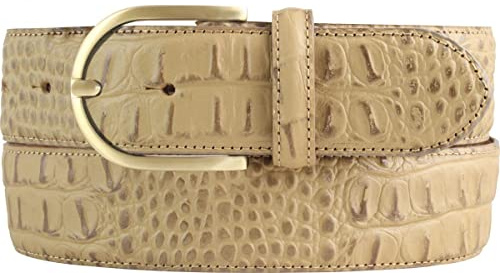 BELTINGER Damen-Gürtel mit goldener Gürtelschnalle und Krokoprägung 4 cm | Leder-Gürtel 40mm Kroko-Optik Damen | Kroko-Muster 4cm | Schlamm 80cm