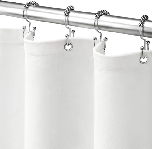 Awellife Cortina de ducha extra larga de lino con textura bohemia de 244 cm, forro de tela de baño, extralarga, 72 pulgadas de ancho x 96 pulgadas de largo, color blanco
