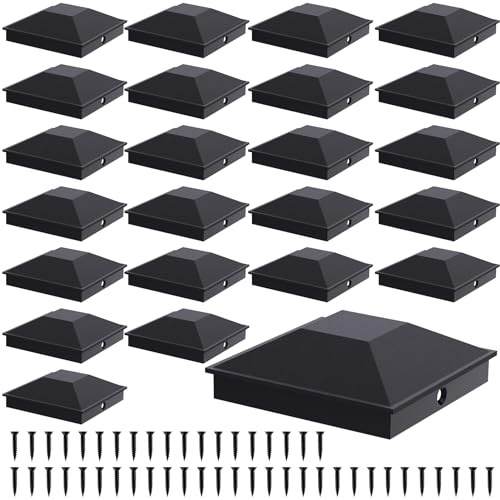 Goovilla 4x4 Post Caps Black(Actual 3.5 x 3.5), 24 Pack Fence Post Caps with 48 Screws and Easy Installation, Sturdy Waterproof Plastic Deck Post Caps with Frosted Finishing Touch, Protect Wood Post