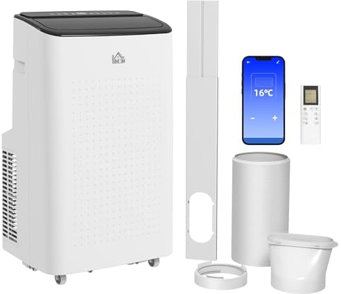 HOMCOM 14000 BTU Portable Air Conditioner, Smart Home WiFi Compatible, 3-in-1 Dehumidifier Cooler Fan, with Sleep Mode, Remote, 24H Timer, Window Venting Kit, A Energy Efficiency, 35m²