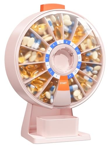 Daviky Pill Box Daily, Large Pill Organiser with Wall-Mounted or Standing Use, 14 Days Tablet Container, Push Button Design, Weekly Pill Dispenser for Vitamin, Medicine, Supplement, Fish Oil