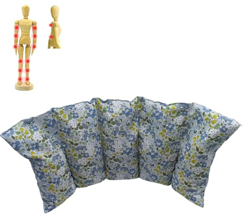 savasanas Coussin Chauffant Fleurs Bleues et Jaunes (XL), Coussin noyaux Cerises, bouillotte Noyau de Cerise, Coussin Chauffant Micro Onde, Poche Froid et Chaleur, 50x20cm, 800gr