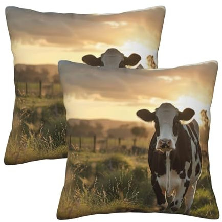 MyPiky Juego de 2 almohadas cuadradas con estampado de vaca lechera, fundas de cojín para sofá o cama, 20 x 20 pulgadas